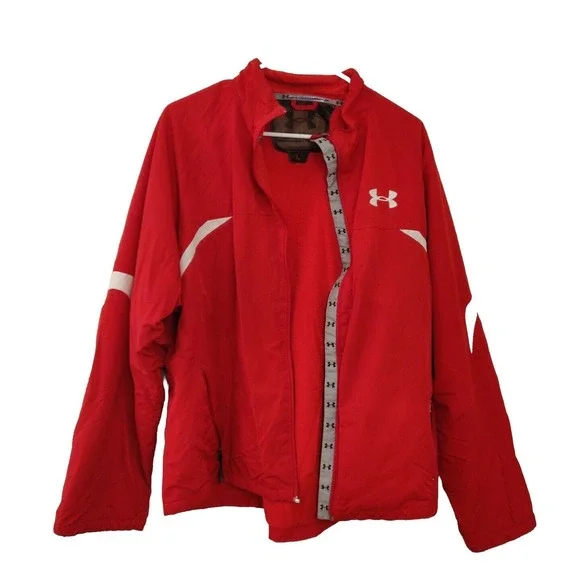 Under Armour Men's Jacket Red Full Zip Size Large Collared - Picture 1 of 6